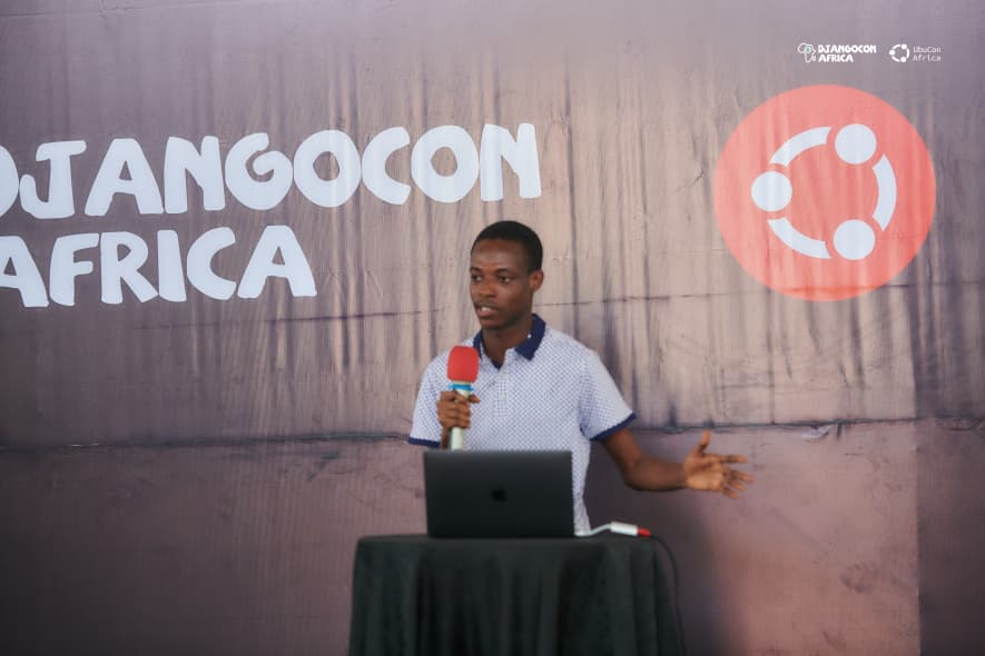 Philip Narteh presenting at DjangoCon Africa 2025